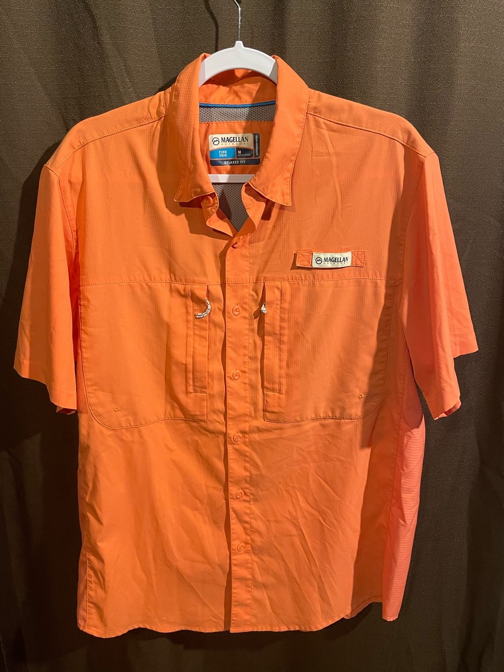 Magellan Outdoors Men’s Short-Sleeve Button-Down Shirt — Orange